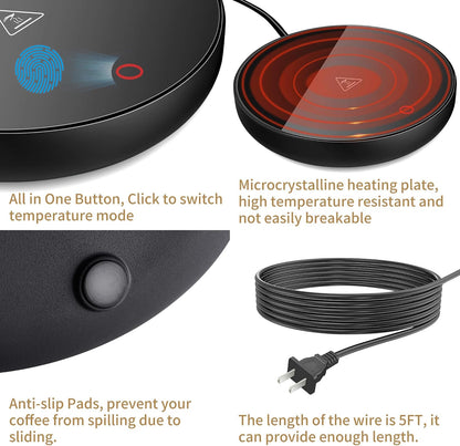 Coffee Mug Warmer for Desk 4H Auto Shut Off, Smart Coffee Cup Warmer with 3 Temperature Setting, Electric Mug Warmer Plate for Coffee, Milk, Tea (Black)