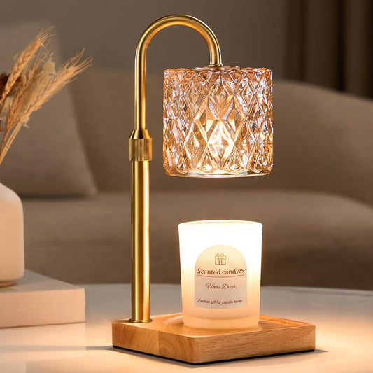 Hong-in Candle Warmer Lamp with Timer,Wax Melt Warmer Housewarming Gifts | Dimmable Adjustable Height, Vintage Home Decor with Elegant Amber Glass,Candle Warmer for Jar Candles, Sister Friend Gift
