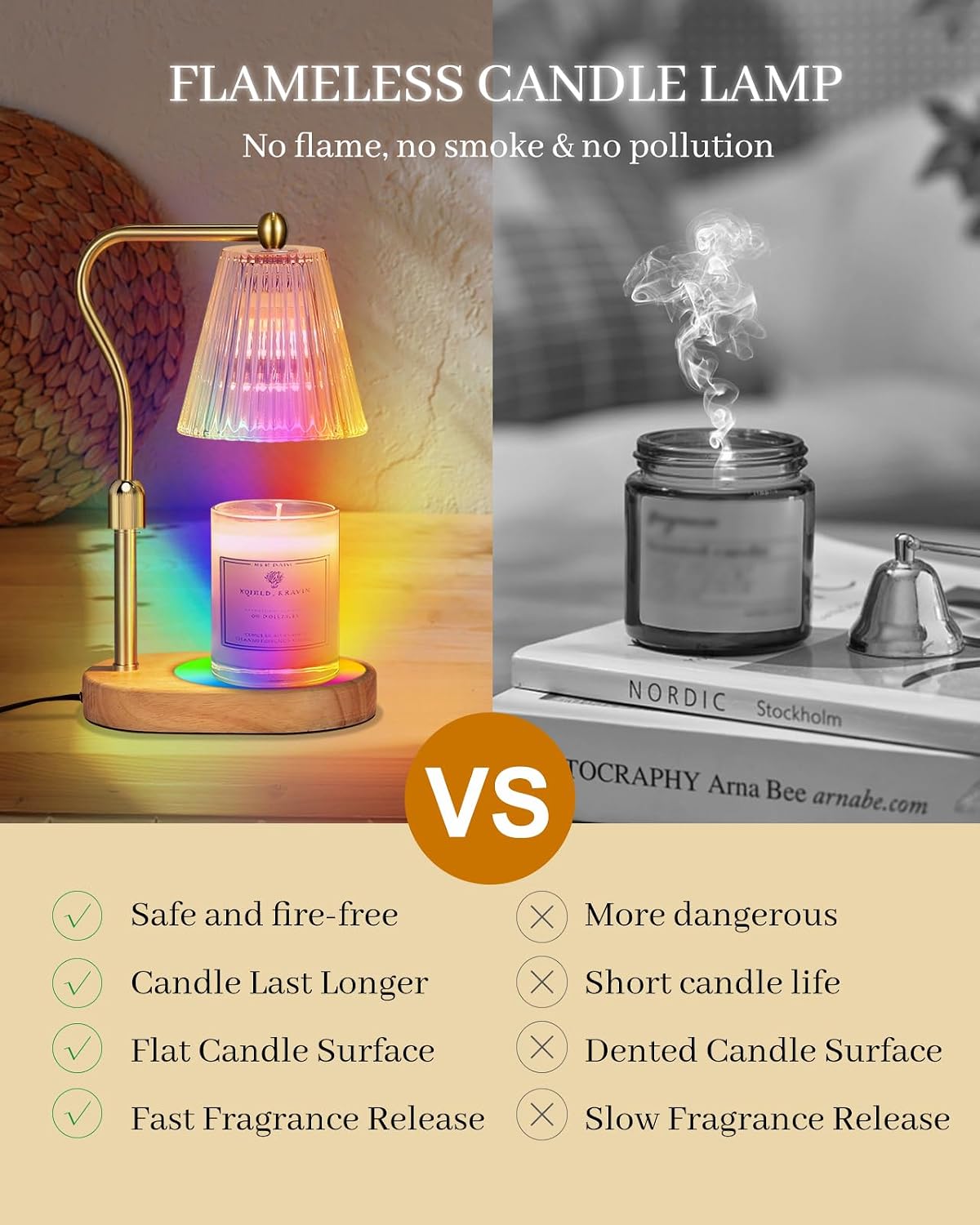 Engpure Candle Warmer Lamp - Candle Warmer Lamp with Timer and Dimmer Adjustable Height,Electric Wax Melt Warmer with 2 Bulbs for Scented Jar Candles Home Decor Mother's Day Gifts, Amber