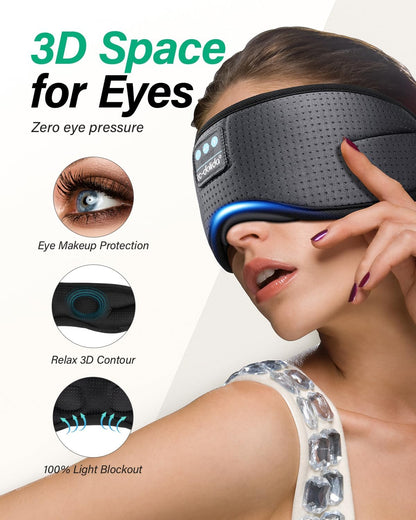 LC-dolida Sleep Headphones, White Noise Bluetooth Sleep Mask 3D Breathable Wireless Eye Mask for Timing, Sleep Mask with Bluetooth Headphones for Side Sleepers Travel Yoga, Cool Gadgets for Women Men