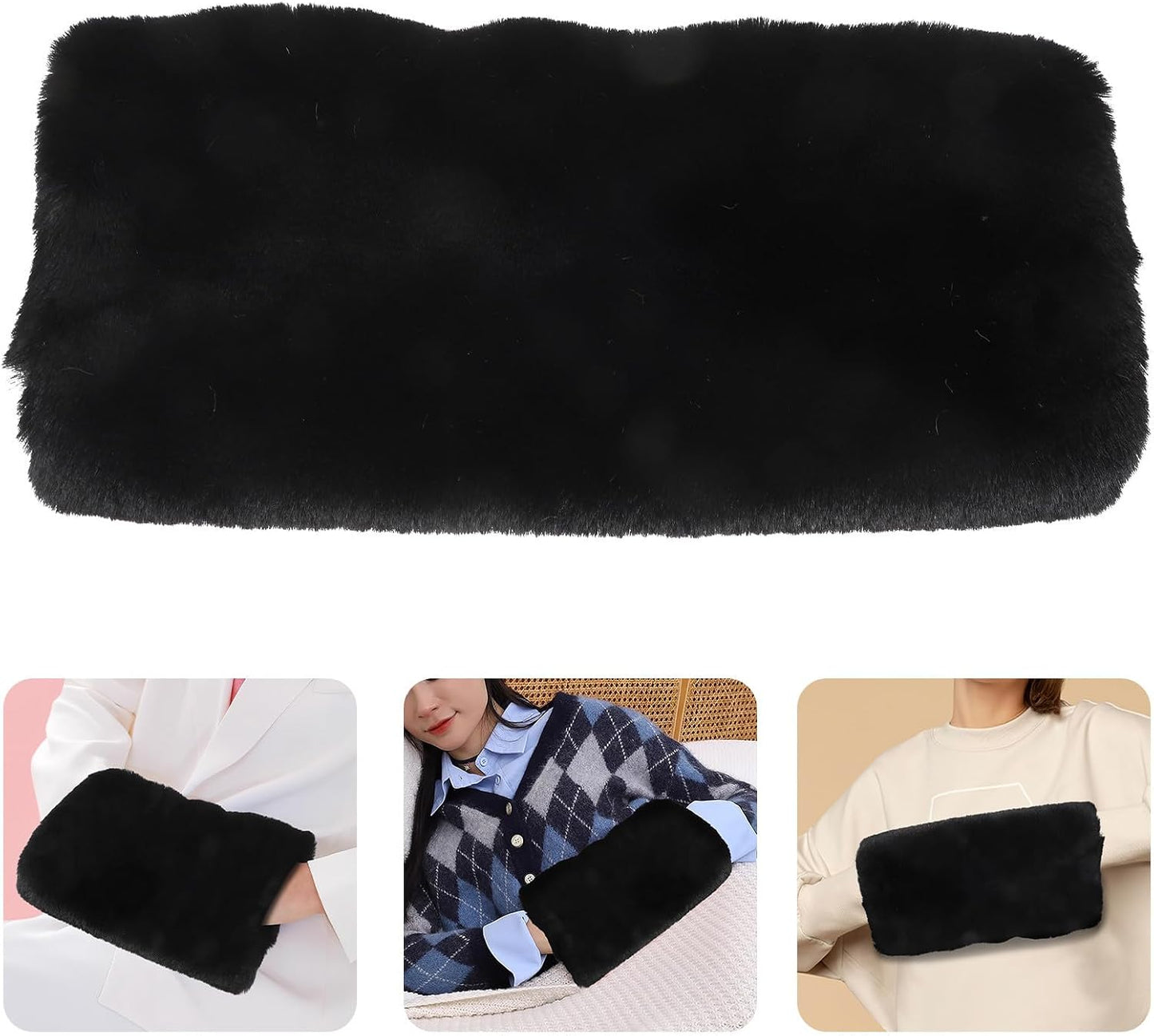 DOITOOL Portable Plush Hand Warmer Muff for Women with Delicate Appearance, Warm Hands Clothing Accessory, for Traveling and Winter Weddings, Black Soft Faux Fur Arm Warmer Pouch