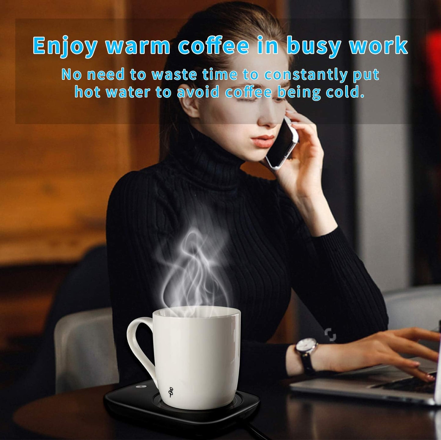 Misby Mug Warmer for Desk Use, Auto Shut Off, Gravity-Induction Warmer for Coffee Lovers - Christmas/Birthday Gift (Deep Black)
