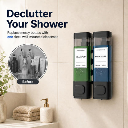 Shampoo and Conditioner Dispenser – Wall-Mounted Shower Soap Dispenser, No-Drill Installation, Lockable, 900 ml Capacity,for Bathroom & Hotel or Airbnb (Black, 3-Pack)