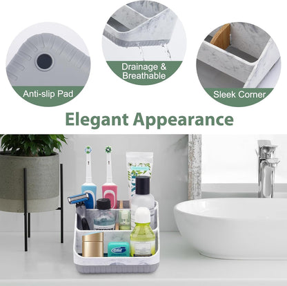 Toothbrush Holders for Bathrooms,6 Slots, Detachable for Easy Clean, White | Electric Toothbrush, with bamboo divider, drainage hole, BPA-free,bathroom,office,kictchen,vanity countertop organizer
