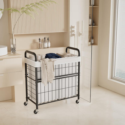 110L Rolling laundry Sorter Hamper Basket 2 Section with Wheels | Laundry Cart with Removable Bag, Clothes Organizer, Bedroom, Bathroom, Laundry Room, Dorm Use