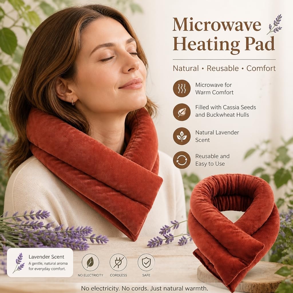 Microwavable Neck Shoulder Heating Wrap with Lavender | Natural Herb Filling, Reusable