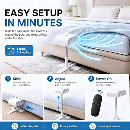 Bed Cooling Fan Under Sheets,Mattress Cooler Sleep Cooling System (white) | 5 Speeds Rechargeable Cooling Fan for Beds, Adjustable Height Mattress Fans for Under Blankets, Fits Most Mattress Heights