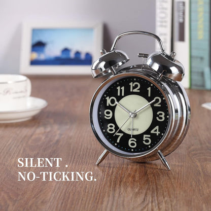Super Loud Alarm Clock For heavy sleepers,4 inches Twin Bell Alarm Clock with Backlight,Battery Operated,Silent Non Ticking,For Kids,Adults,Bedrooms,Retro decor Desk Analog Clocks.. (Noctilucent)