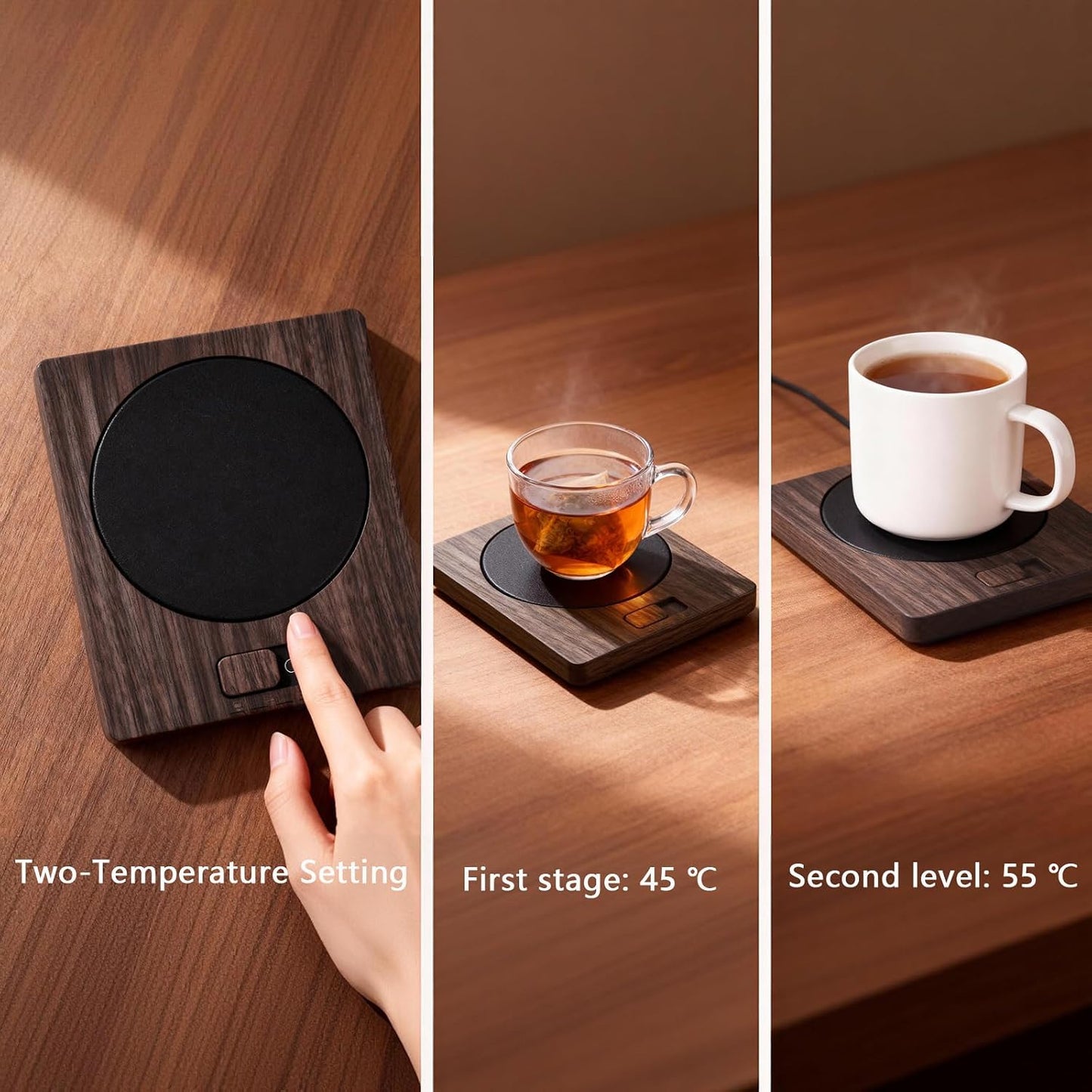 Desk Coffee Mug Warmer for Office: Compatible with All Cup for Career Women | 13W 2-Temp Adjustable Electric Heated Coaster Tea Cup Hot Plate - Gifts for Wife (Wood Grain Color)