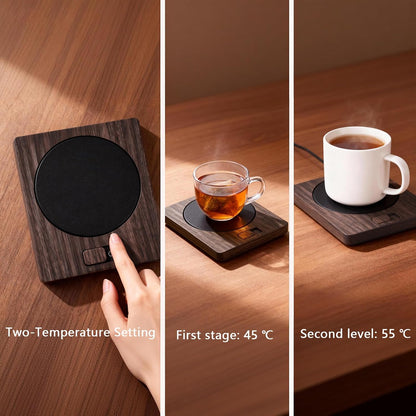 Desk Coffee Mug Warmer for Office: Compatible with All Cup for Career Women | 13W 2-Temp Adjustable Electric Heated Coaster Tea Cup Hot Plate - Gifts for Wife (Wood Grain Color)