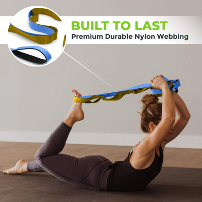 Stretching Strap for Physical Therapy, 12 Multi-Loop Stretch Strap 1.5" W x 8' L, Neoprene Handles, Physical Therapy Equipment, Yoga Straps for Stretching, Leg Stretcher.