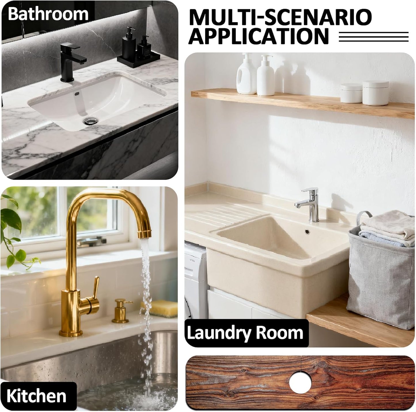 2 Pcs Kitchen Sink Splash Guard Faucet Mat Wood Grain Pattern Faucet Mat for Sinks Natural Wood Color Absorbing Drying Mats for Kitchen Bathroom, 23.6x5.5inch
