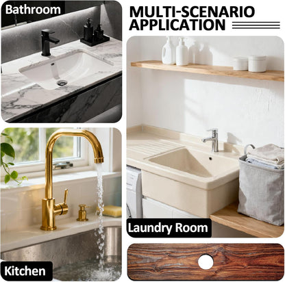2 Pcs Kitchen Sink Splash Guard Faucet Mat Wood Grain Pattern Faucet Mat for Sinks Natural Wood Color Absorbing Drying Mats for Kitchen Bathroom, 23.6x5.5inch