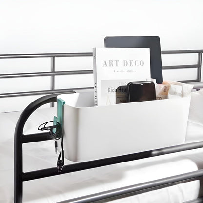 Bedside Organzier Caddy Hanging, Plastic Bunk Bed Shelf with Hooks, Large Storage Holder for Dorm Room Bed, Hospital Bed, Baby Bed Rails, 11 Lbs / 5 Kg Capacity (White)