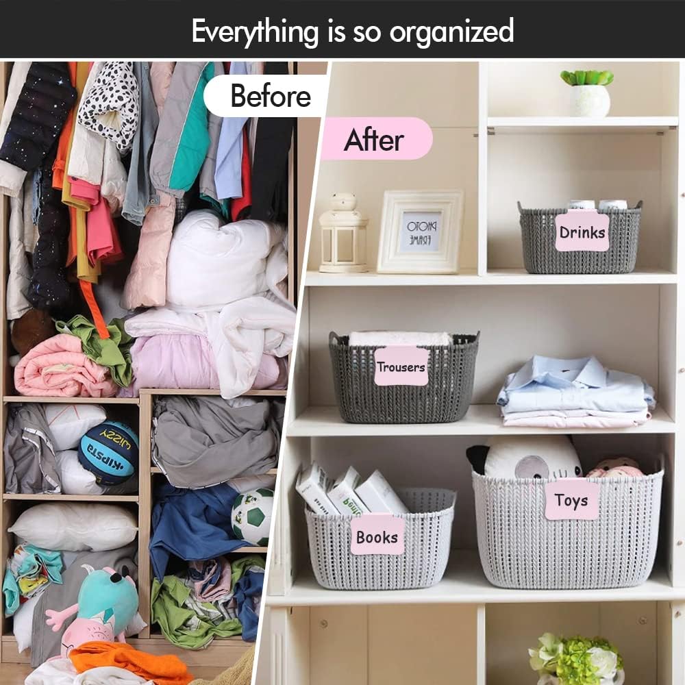 12PCS Basket Labels Clip On for Storage Bins, Removable & Erasable Bin Labels Clips On, Laundry Kitchen Pantry Labels for Organizing Baskets Cube Box (Pink)