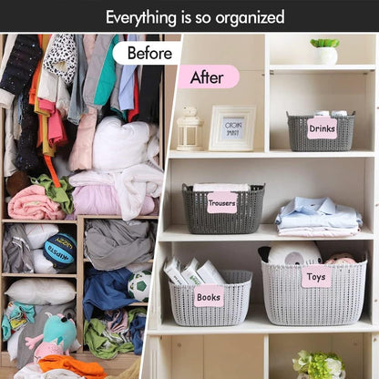 12PCS Basket Labels Clip On for Storage Bins, Removable & Erasable Bin Labels Clips On, Laundry Kitchen Pantry Labels for Organizing Baskets Cube Box (Pink)