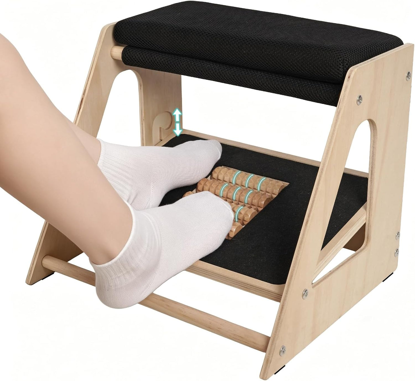 Natheeph Foot Rest Under Desk, Ergonomic Foot Stool with Massage, 4 Height | Top Padded Footrest + 3 Height Settings Massage Board, Desk Foot Rest for Office, Gaming, Living Room, Wooden, Non-Slip Base