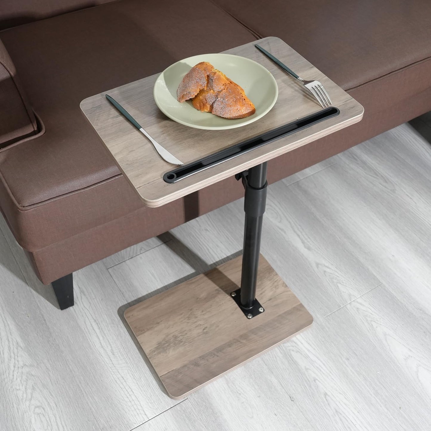 YUHFERA Sofa Armrest Tray Table for Couch - 360° Swivel Height Adjustable End for Small Spaces, Snack Side Table for Bed or Chair with Phone & Tablet Slot (Rustic,Standard)