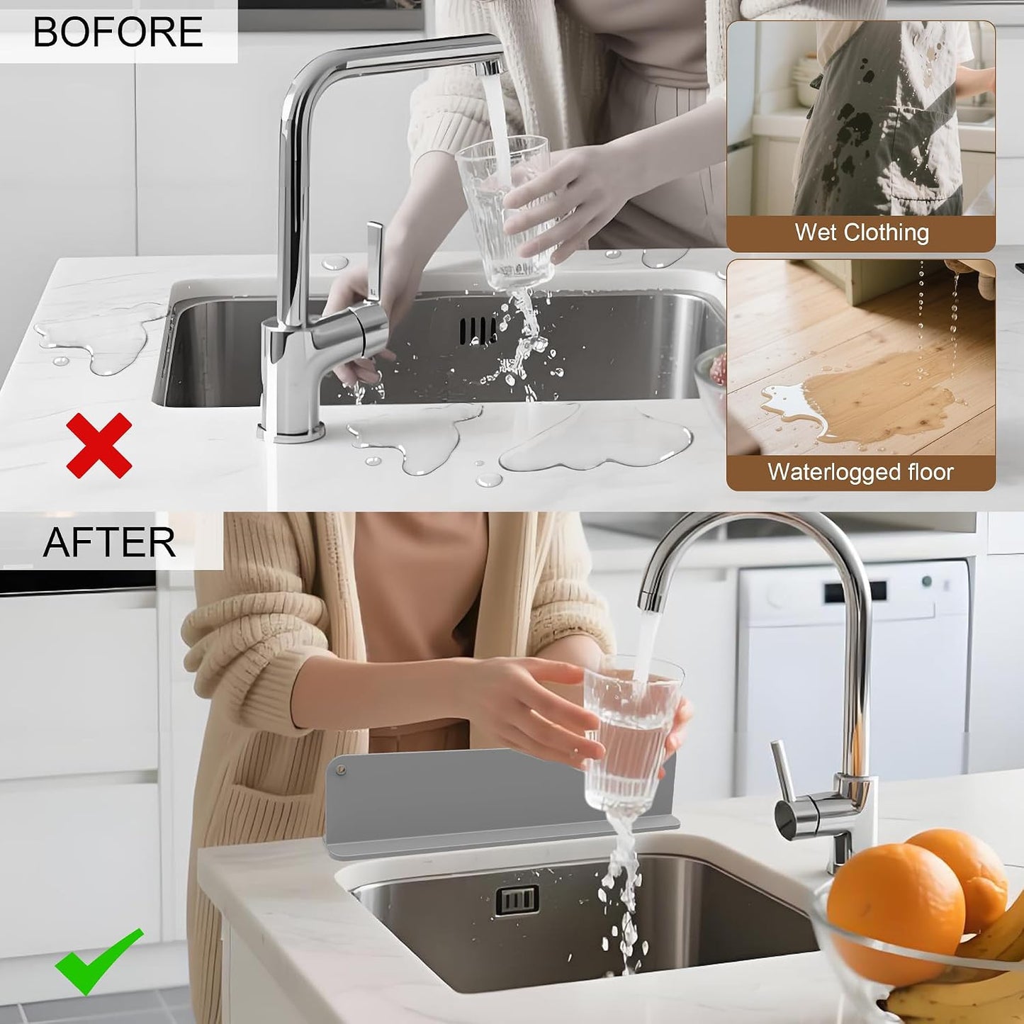 Mofason Silicone Sink Splash Guard for Kitchen Water Splash Guard, Black | 17.3"x4.1" sink splash guard for kitchen sink area suction cups, sink backsplash guard Fits front edge counter behind faucet