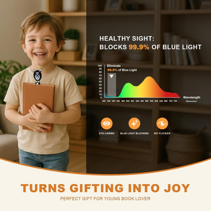 Rechargeable Kids Book Light, Cute Bookmark Reading Light for Kids, Dimmable Portable LED Book Light for Reading in Bed, Eye-Caring Bedtime Reading Lamp for Children & Travel, Brown