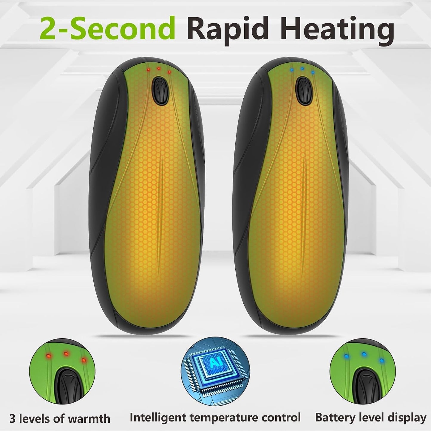 Hand Warmers Rechargeable 2Pack,14000mAh Electric Hand Warmers with Charging Case,Quick Charge Portable Heater,Gifts for Christmas,Winter,Outdoor,Camping,Hunting Accessories