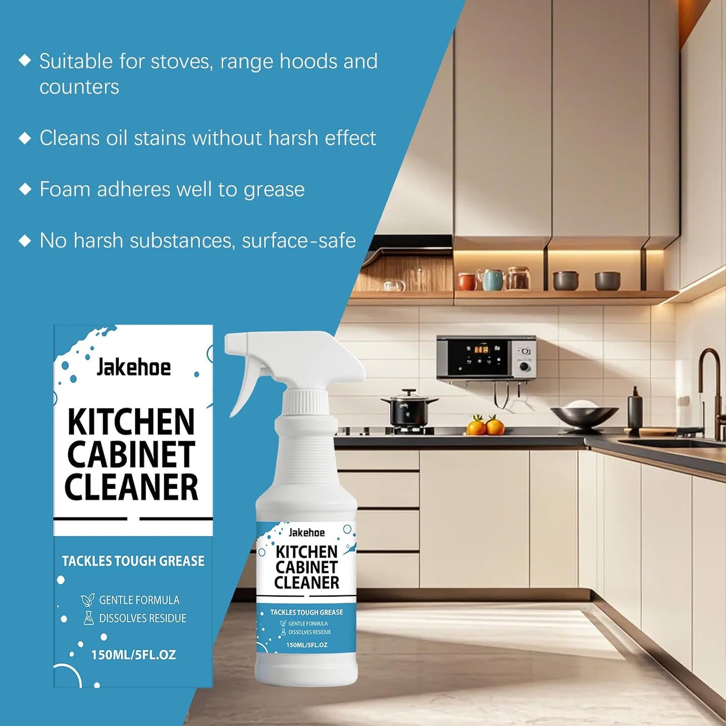 Kitchen Cabinet Cleaner Spray 5 fl.oz, Degreaser, No-Rinse | Foam degreaser for wood & painted cabinets, stove tops & backsplashes; helps remove grease, oil & grime; no-rinse formula