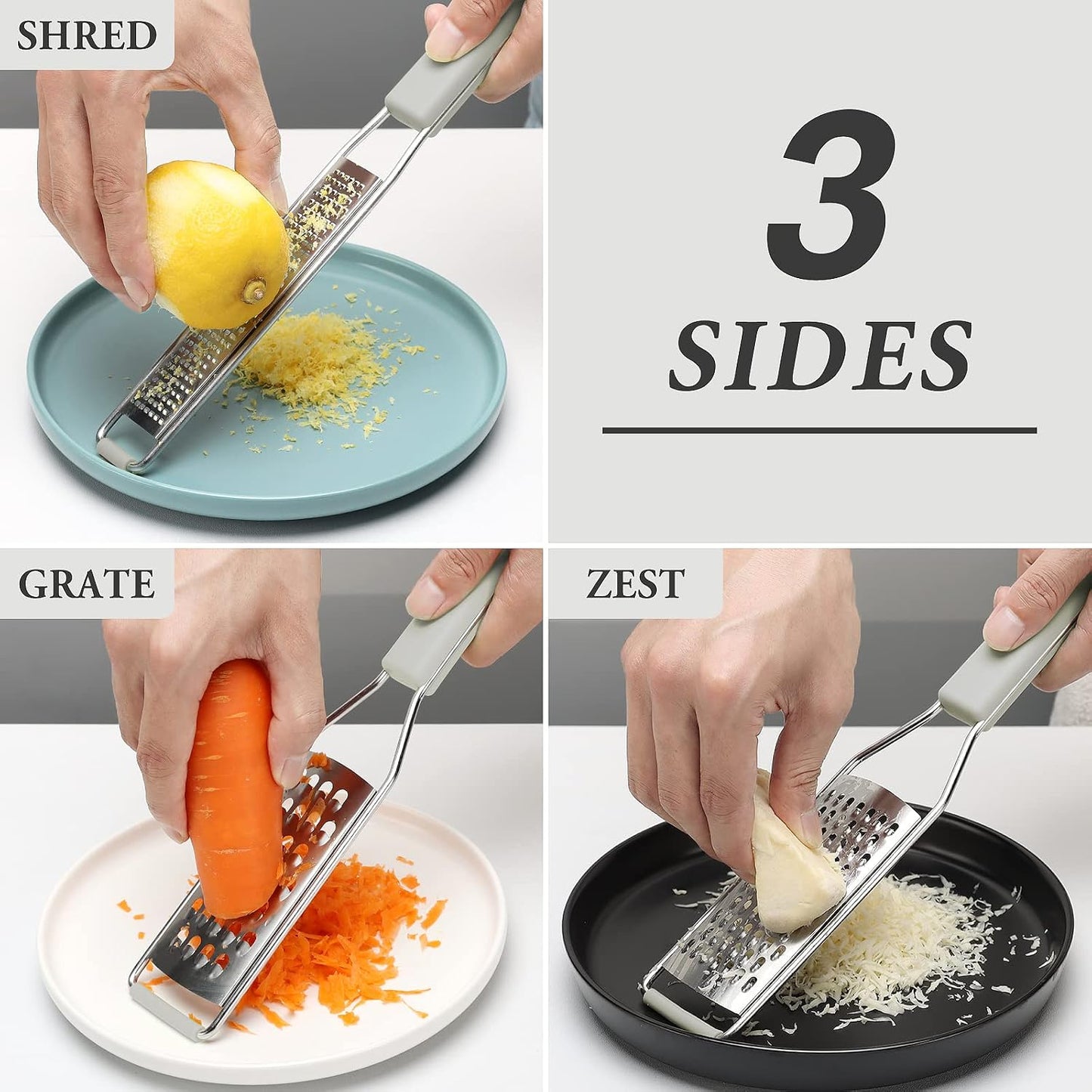 Cambom Lemon Zester Grater Three-piece Suit - Heavy Duty Kitchen Tool for Parmesan Cheese, Ginger, Garlic, Nutmeg, Chocolate, Vegetables，Fruits，Stainless Steel Grater Dishwasher Safe Black | 304 Stainless Steel, Sharp Tool for Parmesan Cheese, Ginger,