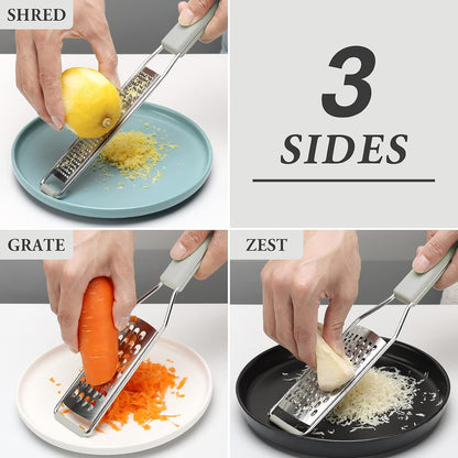 Cambom Lemon Zester Grater Three-piece Suit - Heavy Duty Kitchen Tool for Parmesan Cheese, Ginger, Garlic, Nutmeg, Chocolate, Vegetables，Fruits，Stainless Steel Grater Dishwasher Safe Black | 304 Stainless Steel, Sharp Tool for Parmesan Cheese, Ginger,