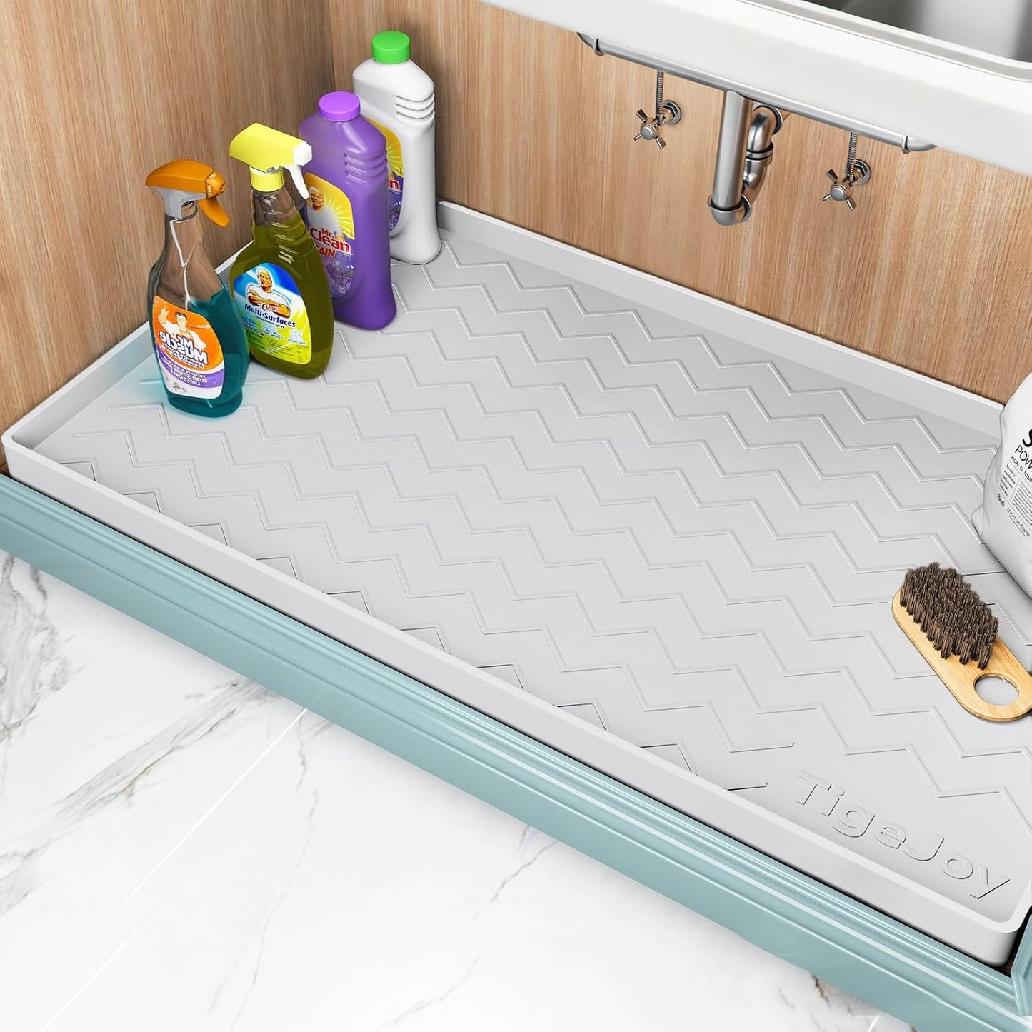TigeJoy Under Sink Mats for Kitchen Waterproof 34" x 22", Cabinet Liner | Leak-Proof Silicone Mat Sink Protector, Kitchen Essentials Organizer and Storage,Boot or Shoe Tray, Pet Feeding Mat