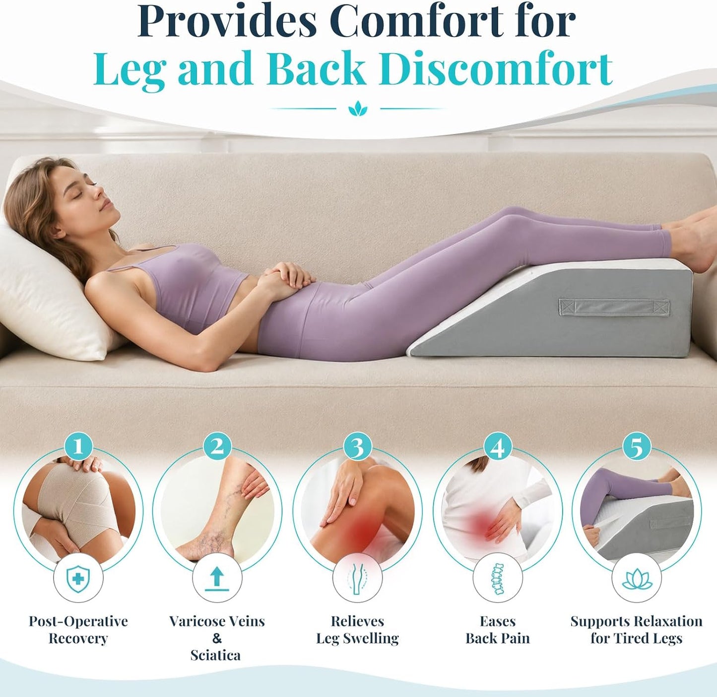 Yojoker Leg Elevation Pillow Blood Circulation, Memory Foam Wedge Pillow for Legs Swelling, Leg Elevation Pillows for After Surgery, Knee Wedge Pillow for Sleeping Back Hip Ankles Relief White/Grey