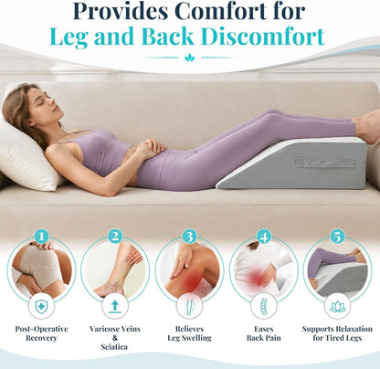Yojoker Leg Elevation Pillow Blood Circulation, Memory Foam Wedge Pillow for Legs Swelling, Leg Elevation Pillows for After Surgery, Knee Wedge Pillow for Sleeping Back Hip Ankles Relief White/Grey