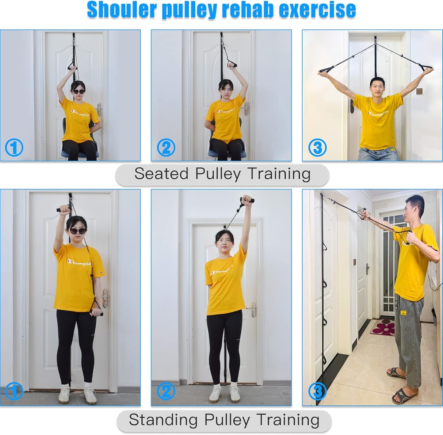 ATENTO Shoulder Rehab Pulley System with Foam Handles│Arm Pulley with Muti-Anchor Door Strap for Physical Therapy Exercises │Latex Resistance Bands for Assisting Rotator Cuff, AC Joint, Shoulder Pain