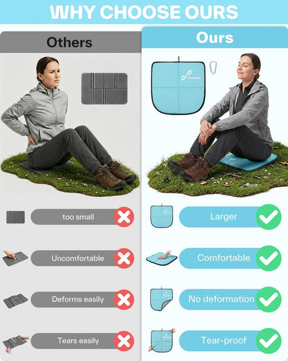 Sportneer Sitting Pad, 0.13lbs Lightweight Waterproof Folding Seat Pad for Backpacking, 15.75'' x 15.75'' Portable Camping Seat Mat for Hiking, Picnics & Outdoor Use