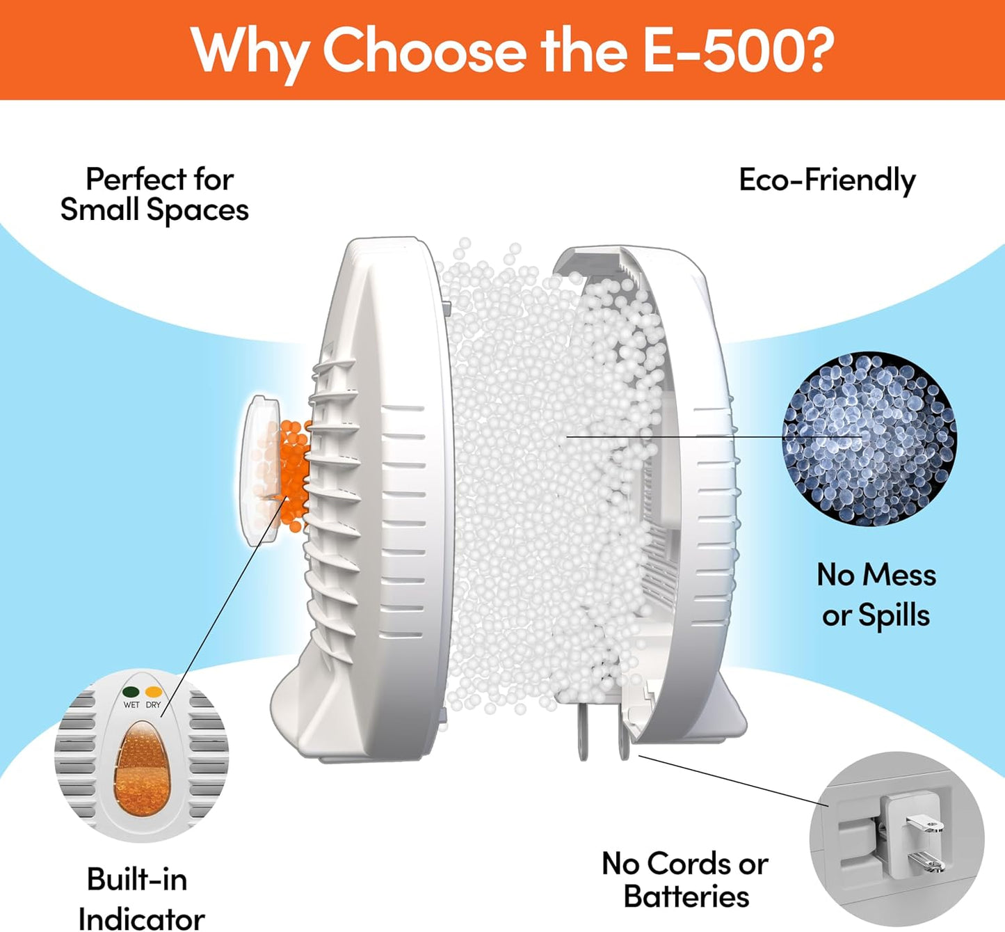 Eva-Dry E-500 Renewable Silica Gel Dehumidifier, 2-Pack, No Batteries | Cordless, plug-in to renew | 500 cu ft each | Gun safes, closets, bathrooms, boats, RVs | Reusable up to 10 years