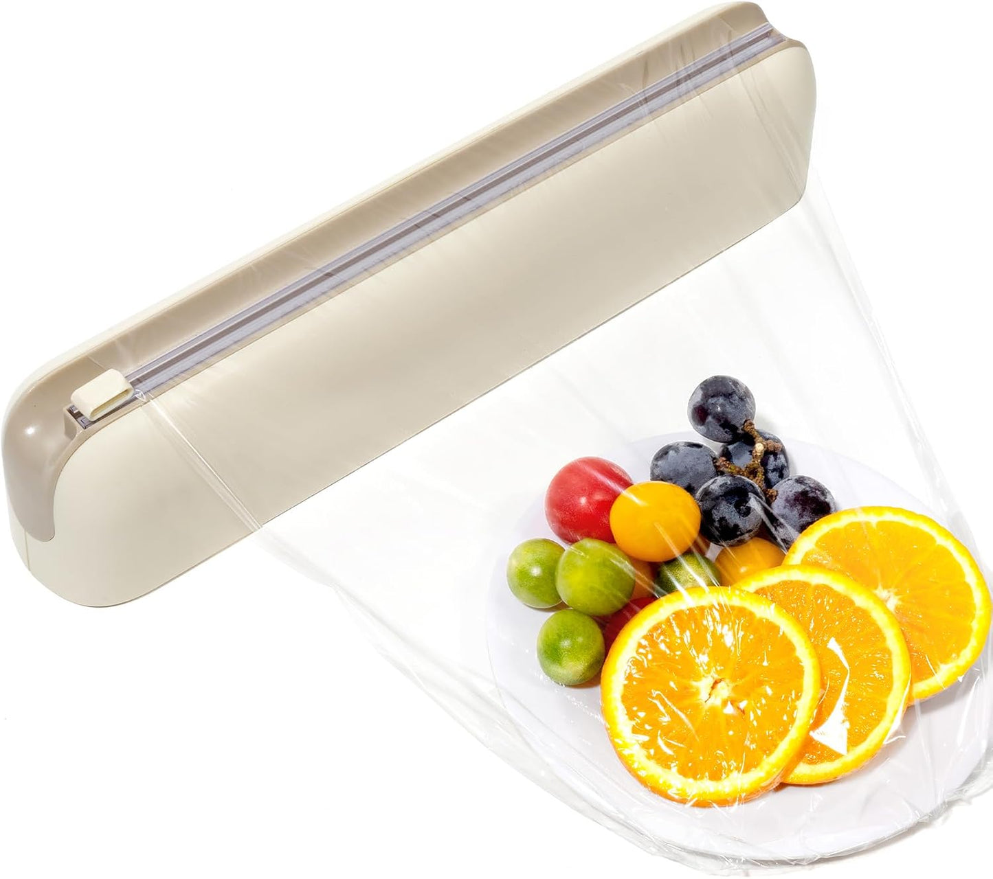 Aluminum Foil & Plastic Wrap Dispenser with Cutter - Easy One-Hand Operation, Space-Saving Kitchen Organizer for Worktops & Cabinets, Magnetic Cling Film Dispenser - Fits 12" Rolls, Latte