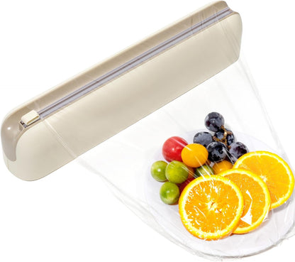 Aluminum Foil & Plastic Wrap Dispenser with Cutter - Easy One-Hand Operation, Space-Saving Kitchen Organizer for Worktops & Cabinets, Magnetic Cling Film Dispenser - Fits 12" Rolls, Latte