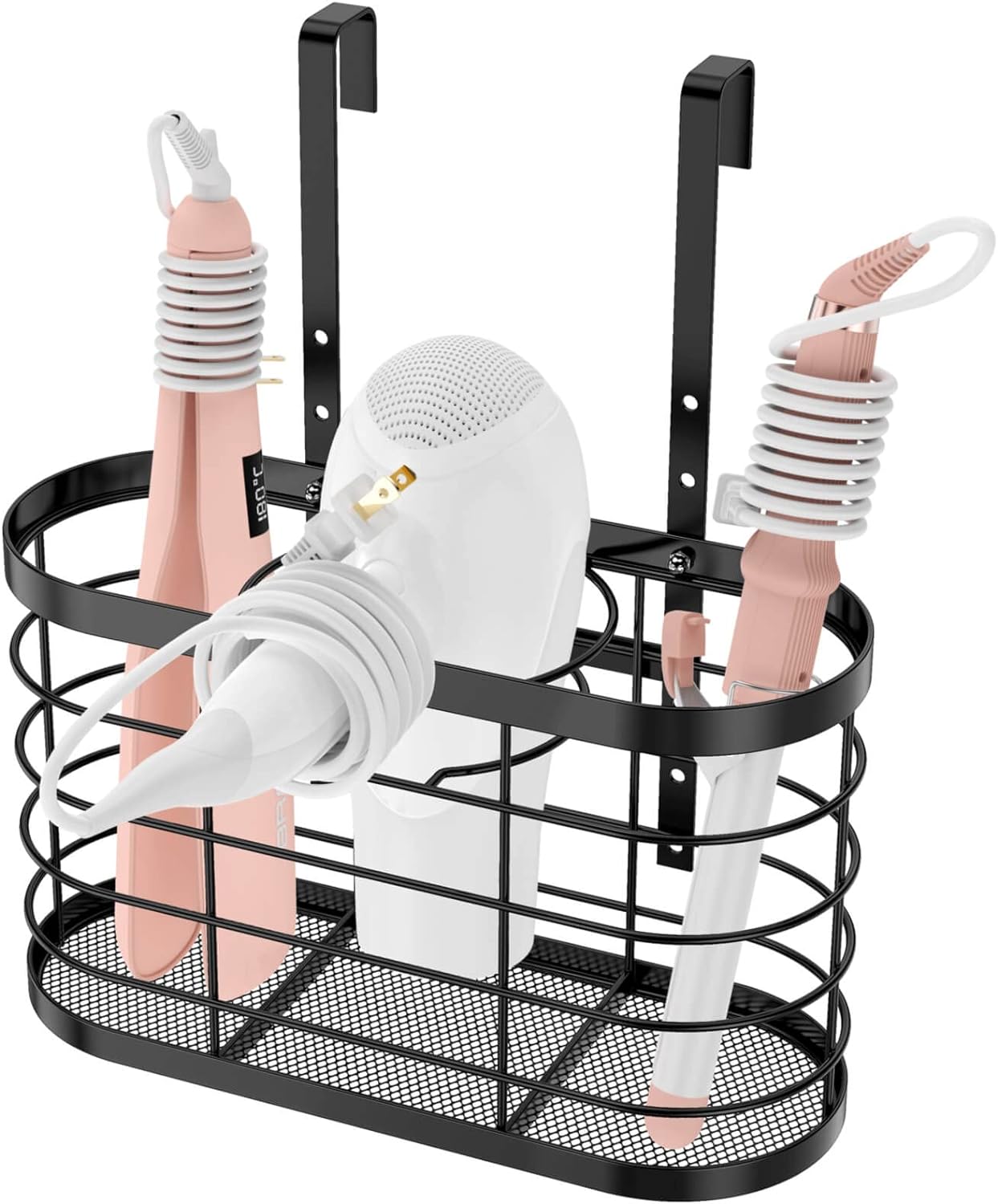 Hair Dryer Holder 3 in 1 Hair Tool Organizer - Blow Dryer Holder | Djustable Height Wall Mounted/Cabinet Door Bathroom Organizer Under Sink for Hair Dryer, Flat Irons, Curling Wands