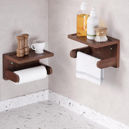 VERTORGAN 1 Pack Bamboo Toilet Paper Holder with Phone Shelf(Brown) | Bathroom Tissue Holder,Wall Mounted Rack,Space-Saving Organizer,Phone Shelf Stand,Easy Installation,Toilet Paper Rack