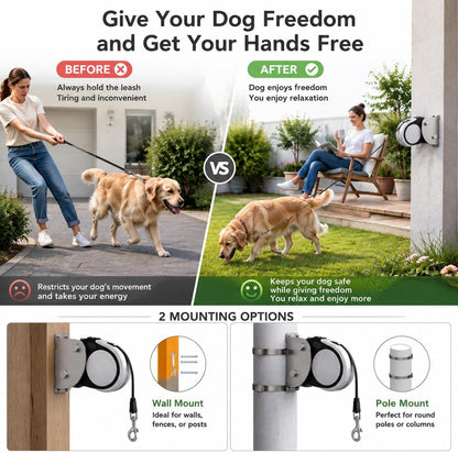 Heavy Duty Retractable Dog Leash Holder,Secure Wall Mount Dog Hitch and Parking Station for All Size Retractable Leashes,Rustproof&Chewproof Safety Anchor Use Indoor-Outdoor