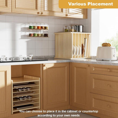 7 Tier Wooden Tray Dividers for Cabinets Cookie Sheet Organizer for Pot, Pans, Baking Tray Organizer for Kitchen Documents Storage(20" W x 16.5" H x 15.2" D)