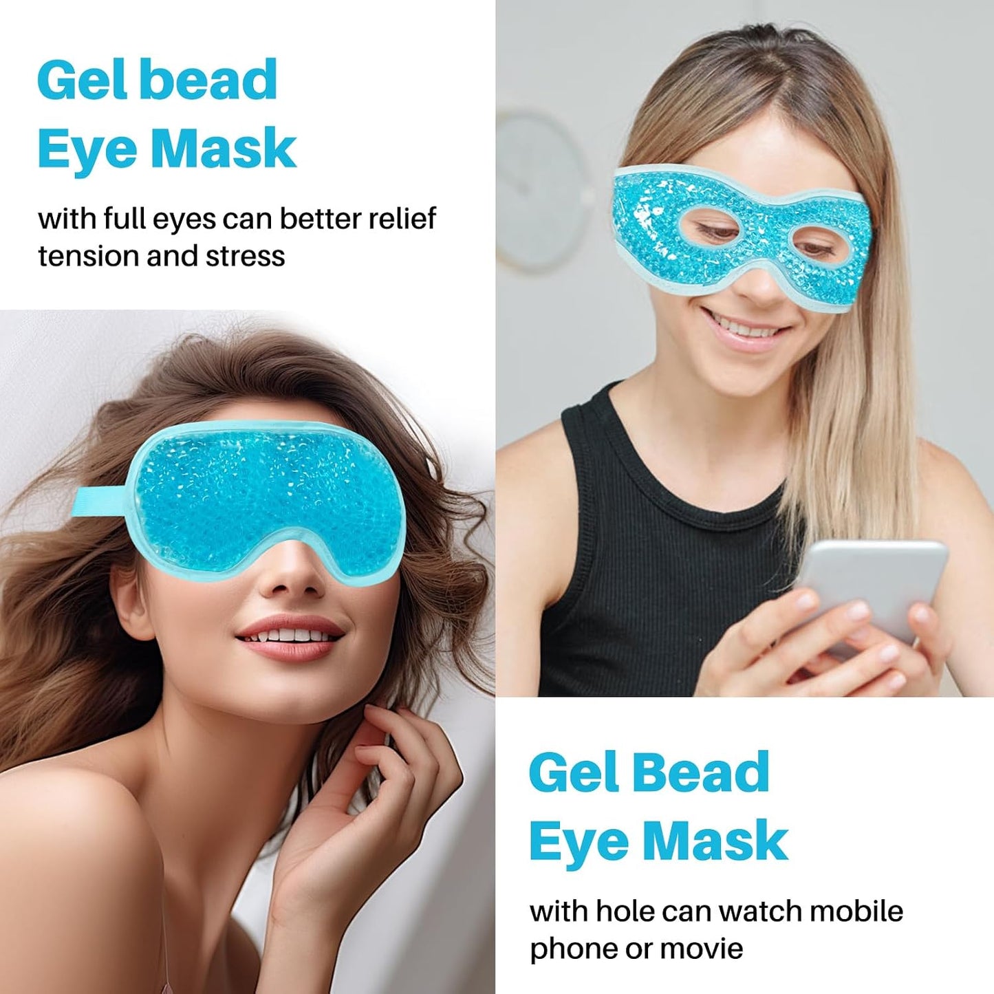 Cooling Eye Mask with Gel Bead 2 Pack Gel Eye Mask Cold Eye Mask for Relaxtion,Puffy Eyes Reusable Cold & Warm Compress for Puffiness,Dry Eyes,Headaches,Migraines,Stress Relief,Post Surgery