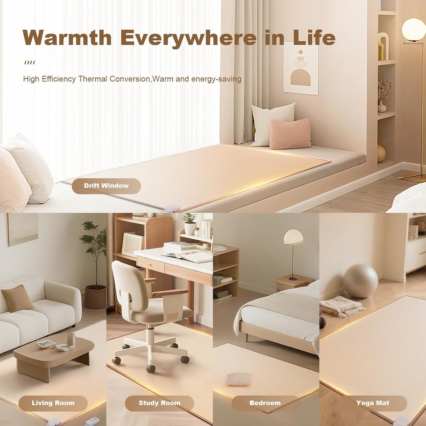 39 * 78.7''Graphene Electric Heated Floor Mat, Indoor Floor Heating Mat Foot Warmer with Timer Fast Heating, Heated Rug Suitable for RV Living Room Bedroom, 110V