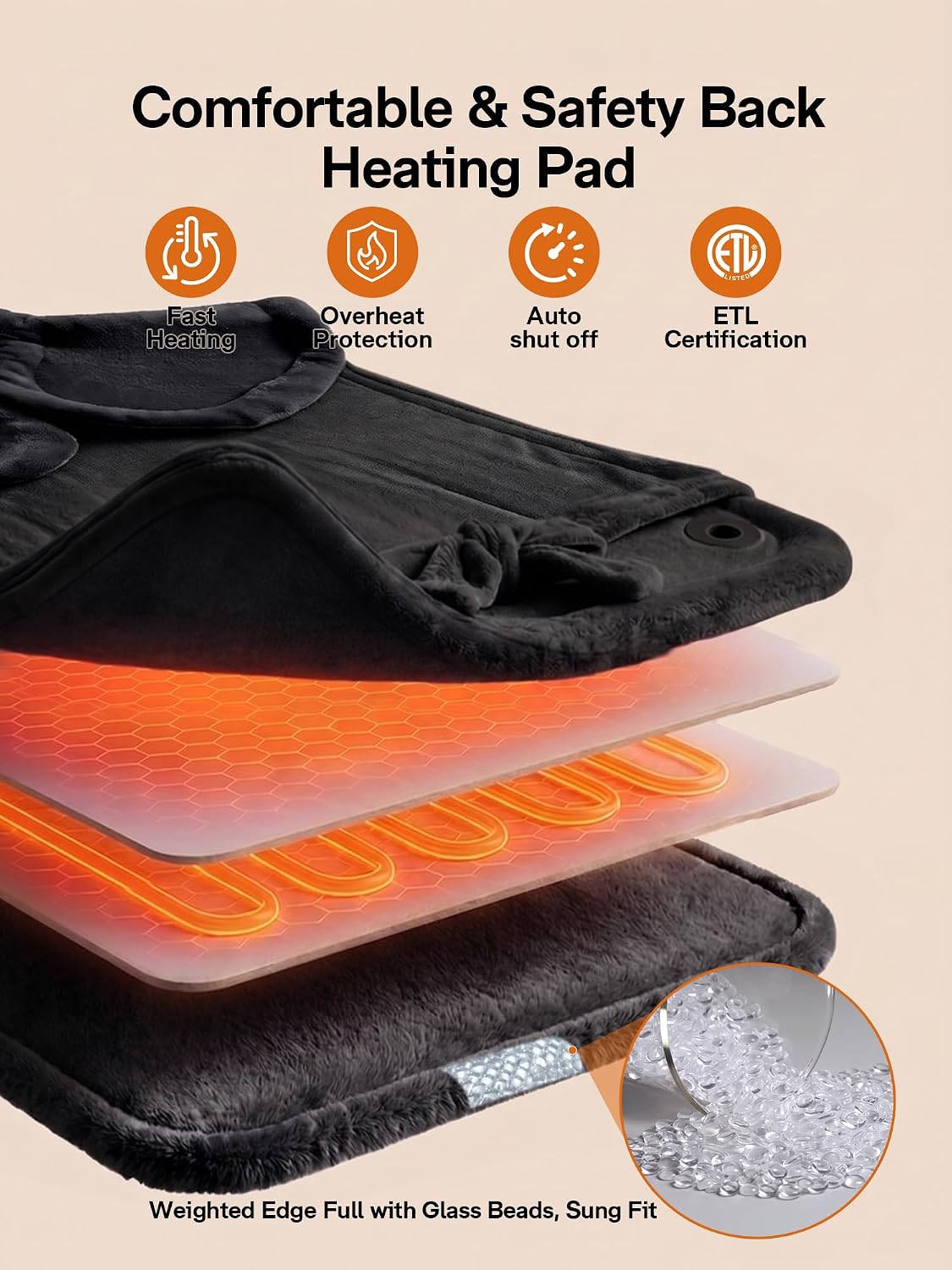 ALLJOY Heating Pad for Neck and Shoulders and Back Pain Relief | 24"x33" Weighted Heating Pad for Back with 10 Heat Levels & 4 Timers, Auto Shut-Off, Birthday Gifts for Men Women, Grey