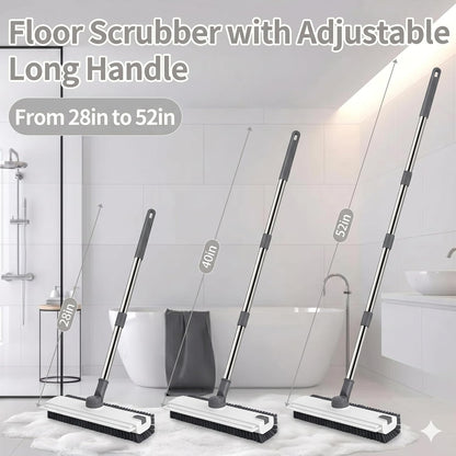 3 in 1 Floor Scrub Brush,Floor Scrubber with Squeegee and Tweezer, Push Broom with Long Handle,Heavy-Duty Stiff 90° Bristle Broom for Patio,Shower, Garage,Deck,Tile, Concrete & Wood Surface