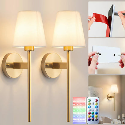 Battery Operated Wall Sconces Set Of Two, Wireless Battery Wall Light With 10000mAh RGB Rechargeable Magnetic Bulb, Rechargeable Wall Sconce With Remote Control For Bedroom, No Electrician Required