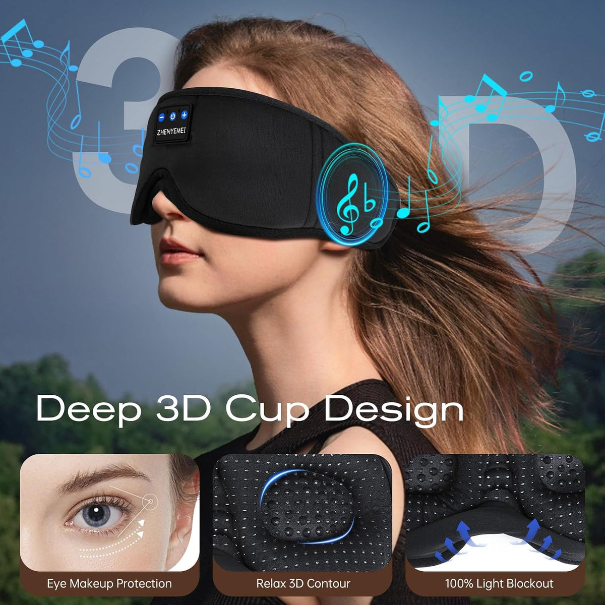 Sleep Mask with Bluetooth 5.4 Headphones, Removable 3D Eye Cups, Timing Sleeping Headphones for Side Sleepers, Wireless Music Eye Mask Speakers for Men, Women, Tech Gifts, Pink