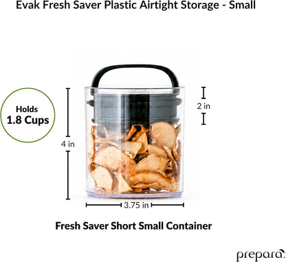 Prepara Evak Fresh Saver Airtight Plastic Container, Small (4” x 3.75”, 1.8 Cups), BPA-Free Food Storage Canister Vacuum Sealed Lid Handle, Odor Resistant, Ideal for Coffee Beans & Dry Goods | Shatterproof BPA-Free Airless Food Storage Canister, Odor