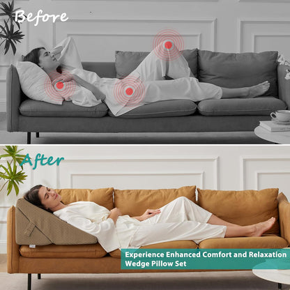 Bedluxe Wedge Pillow Headboard, 3PCS Orthopedic Bed Wedge Pillows Set for After Surgery, Adjustable Pillow Wedge for Acid Reflux&Back Pain Relief, Sleeping, Back Pillow for Bed Sitting Up, White/Grey