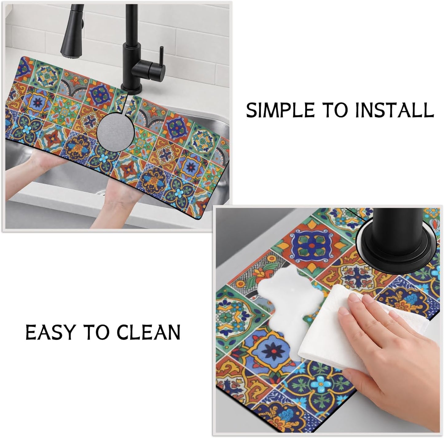 Light Brown White Checkered Kitchen Sink Splash Guard Faucet Mat,Faucet Non-Slip Absorbent Mat,Farmhouse Sink Splash Guard Behind Faucet for Kitchen Bathroom, 15"x5.5"