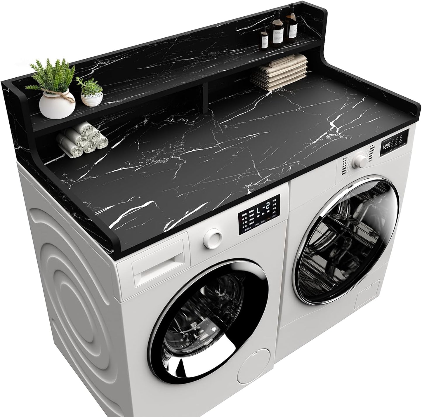 Washer Dryer Countertop, 54" x 27.55" 2-Tier Washer Dryer Topper with Edge, for Laundry Room Organization Oak